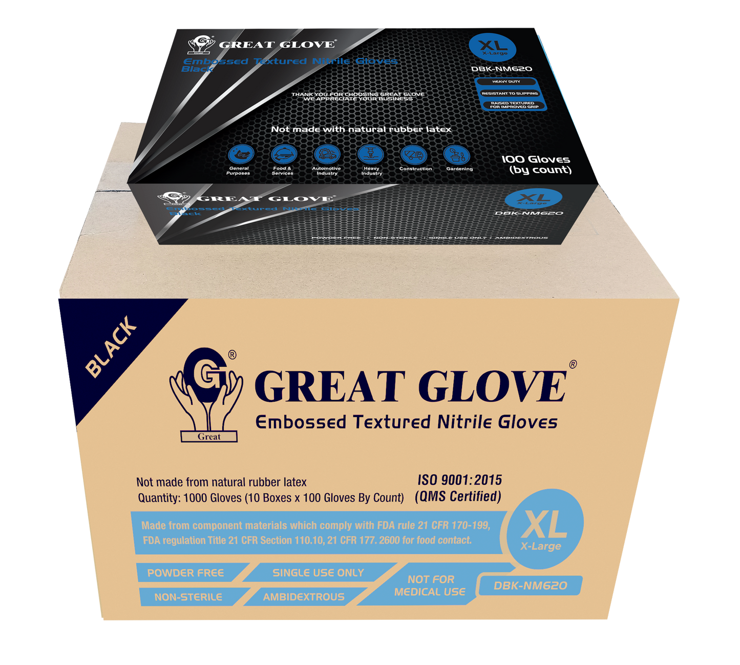 GREAT GLOVE 3D 6mil Diamond Grip-Black Case of 10 Boxes