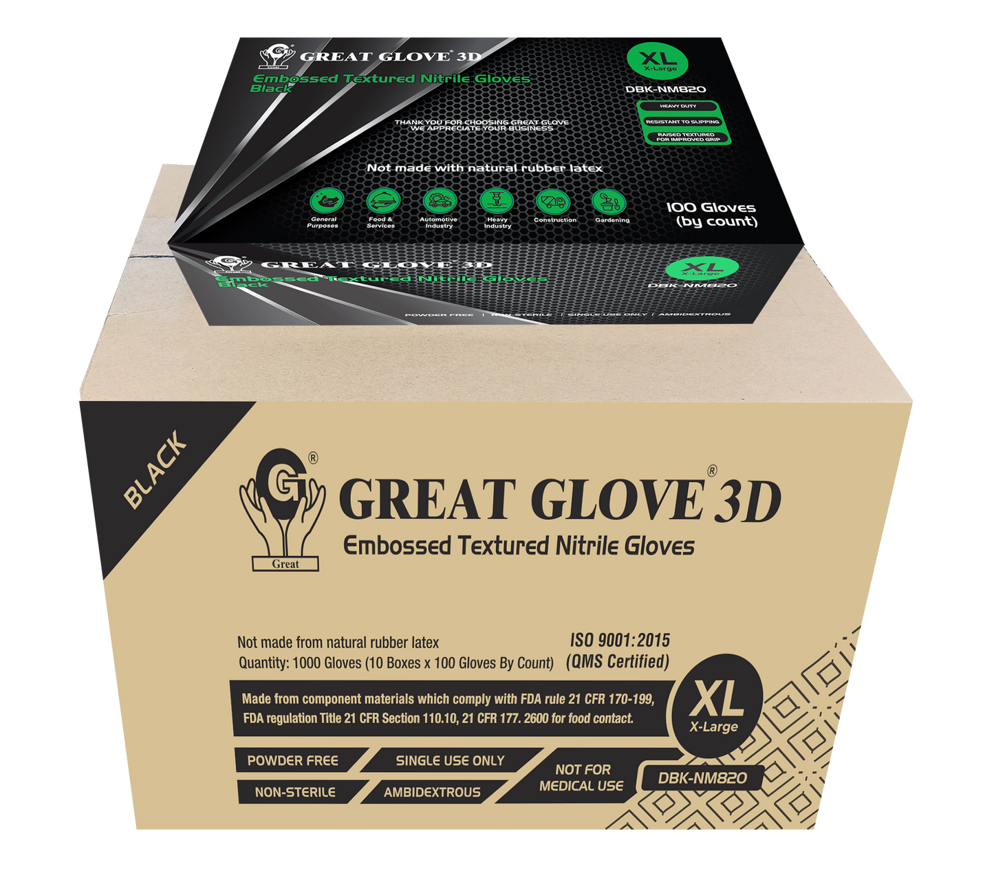 GREAT GLOVE 3D 8mil Diamond Grip-Black Case of 10 Boxes