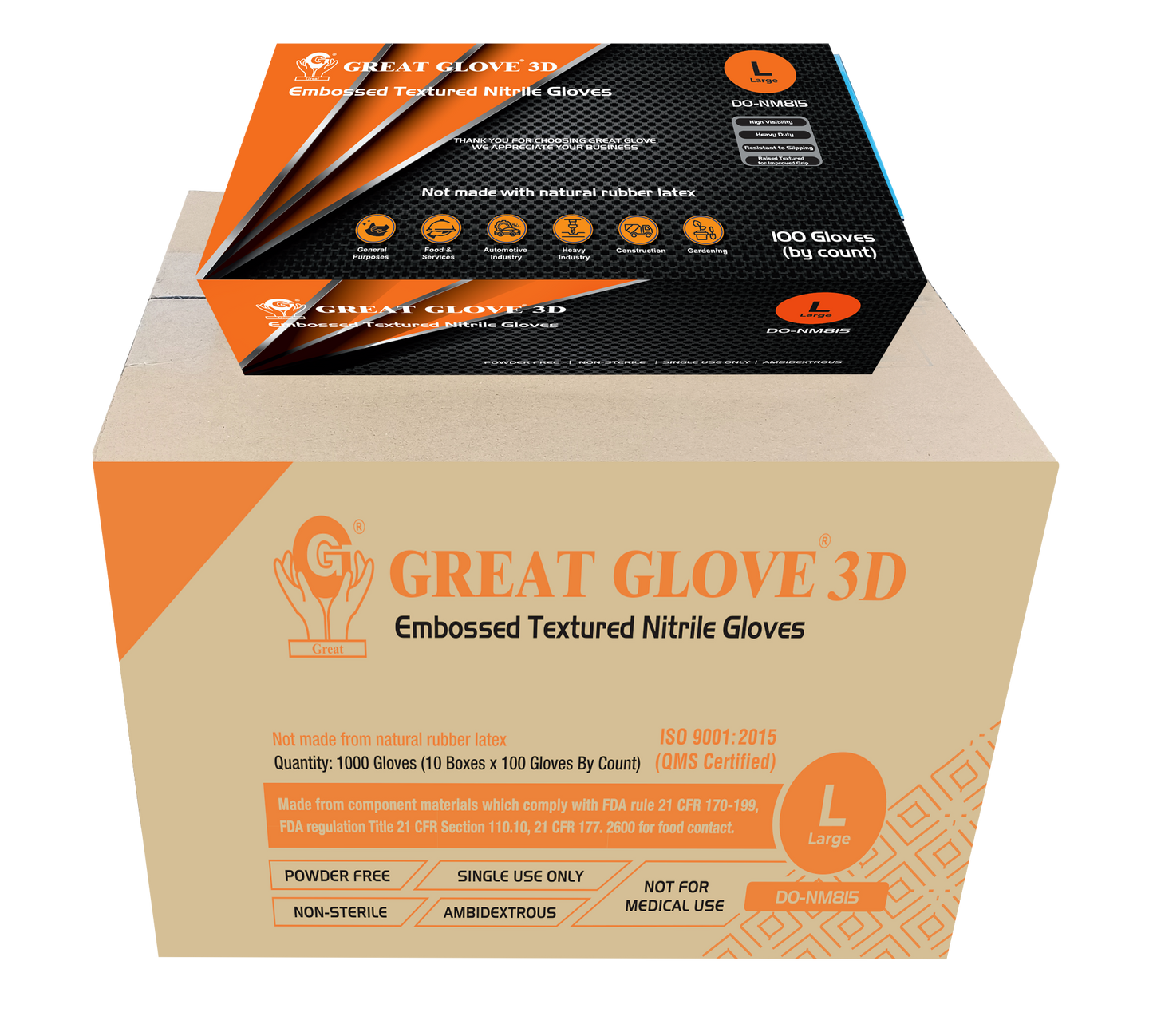 GREAT GLOVE 3D 8Mil Diamond Grip-Orange Case of 10 Boxes