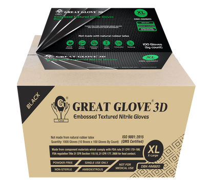 GREAT GLOVE 3D 8mil Diamond Grip-Black Case of 10 Boxes