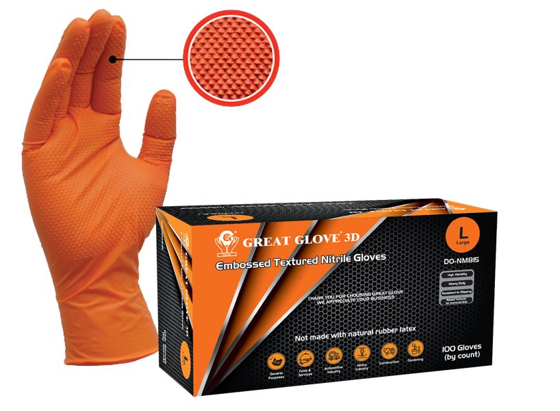 GREAT GLOVE 8mil Diamond Grip-Orange Box of 100