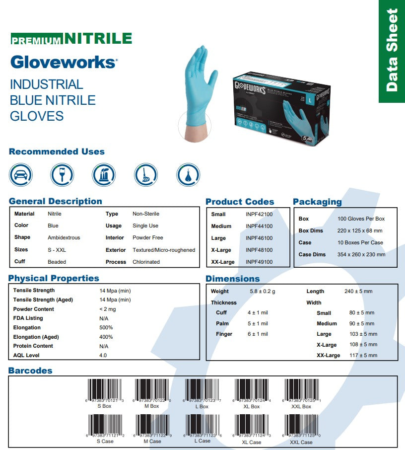 Industrial Blue Nitrile 5mil Case/10 Boxes